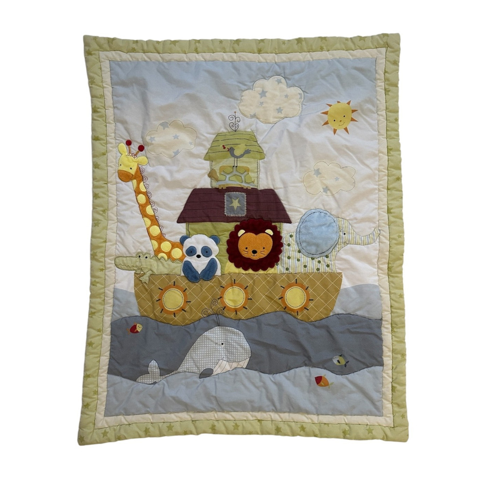 Kidsline Noah’s Ark Animals Panda Whale Lion Green Baby Blanket Comforter Kids